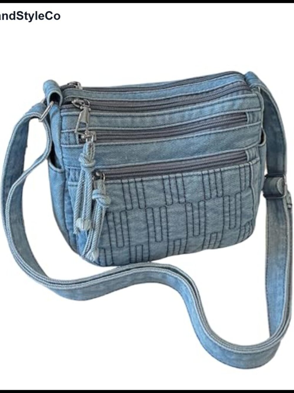Denim Crossbody Bag Zip Shoulder Handbag Adjustable Strap
